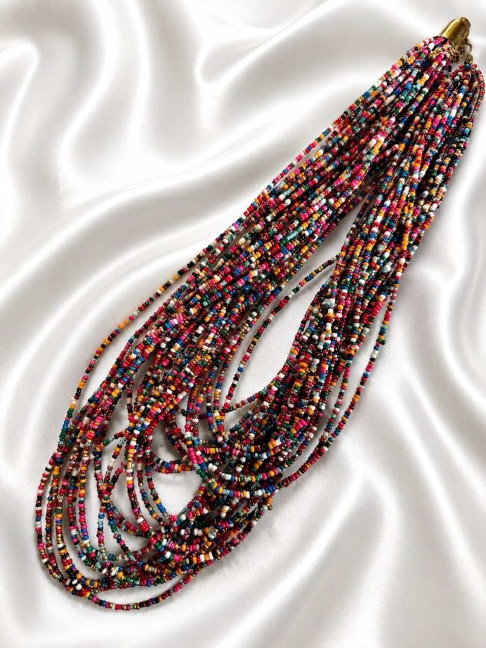 Vintage Natasha Multicolor 30 Strand Glass Seed Bead Statement Necklace 20”-24” - Picture 6 of 7